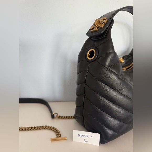 Black Quilted Leather Shoulder Bag with Gold Chain - Picture 3 of 4